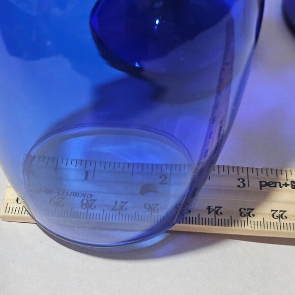 3 Libbey Glass Cobalt Wine Glasses 8" blue glass minimalist vtg presseco - Picture 6 of 6